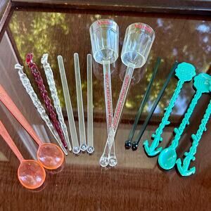 Vintage Cocktail Swizzle Sticks Lot – Antique Bourbon, Seagram’s 7, Barware
